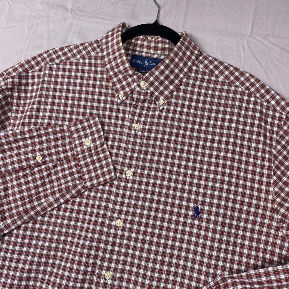 Ralph Lauren Classic Fit Button Down Shirt Men XLT Red Plaid Long Sleeve Gingham